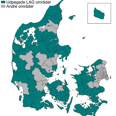 Danmarkskort over LAG-områder i forrige programperiode