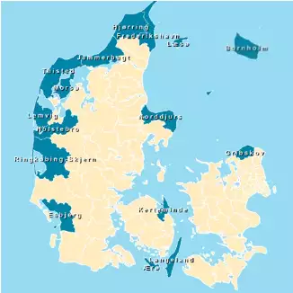 Danmarkskort over FLAG-områder