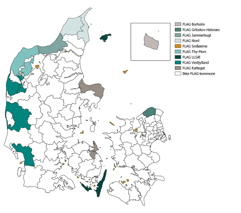 Danmarkskort inddelt i FLAG-områder